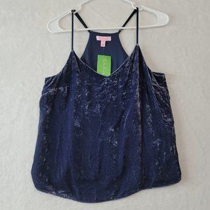 Lilly Pulitzer Women's Dusk Velvet Top Size Small Navy Racerback Velvet Tank Top